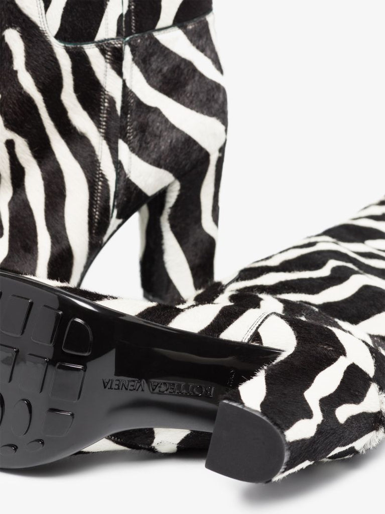 Black and White Storm 90 Zebra Print Leather Thigh-high Boots