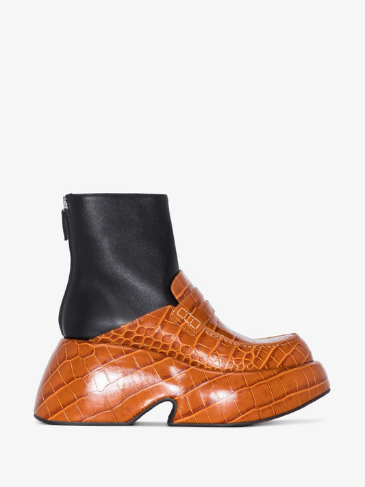 Brown Wedge 90 Leather Loafer Boots