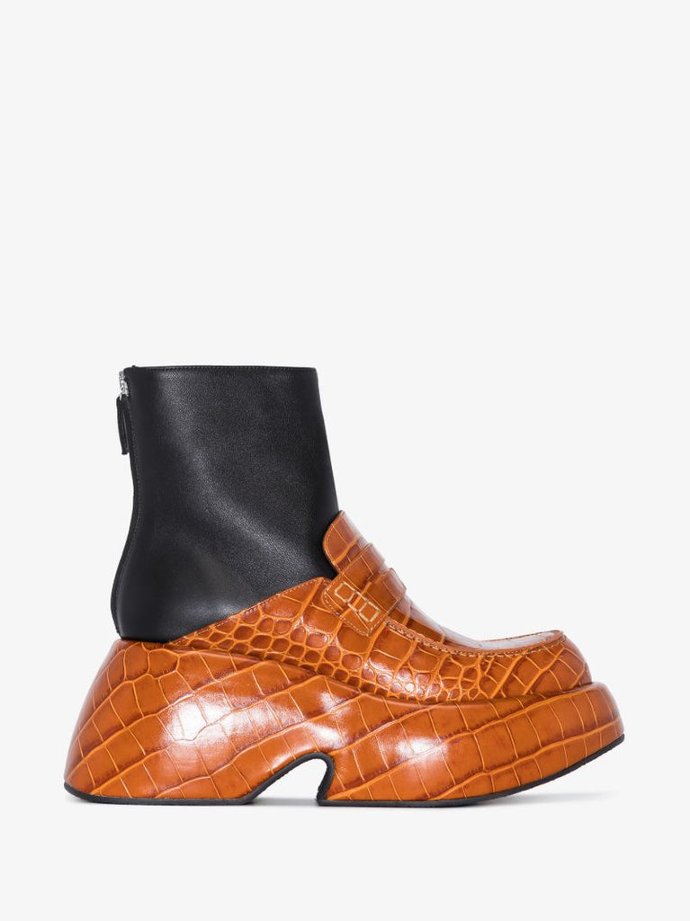 Brown Wedge 90 Leather Loafer Boots