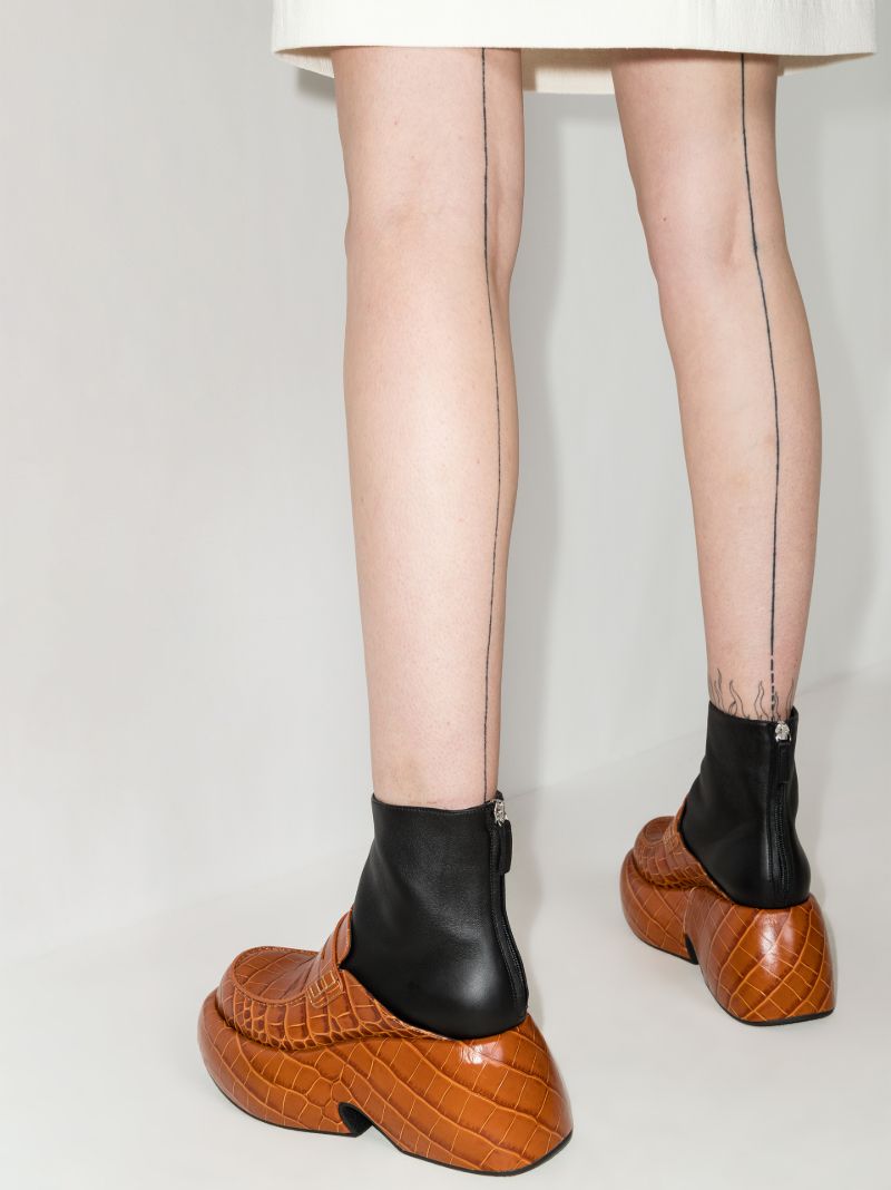 Brown Wedge 90 Leather Loafer Boots