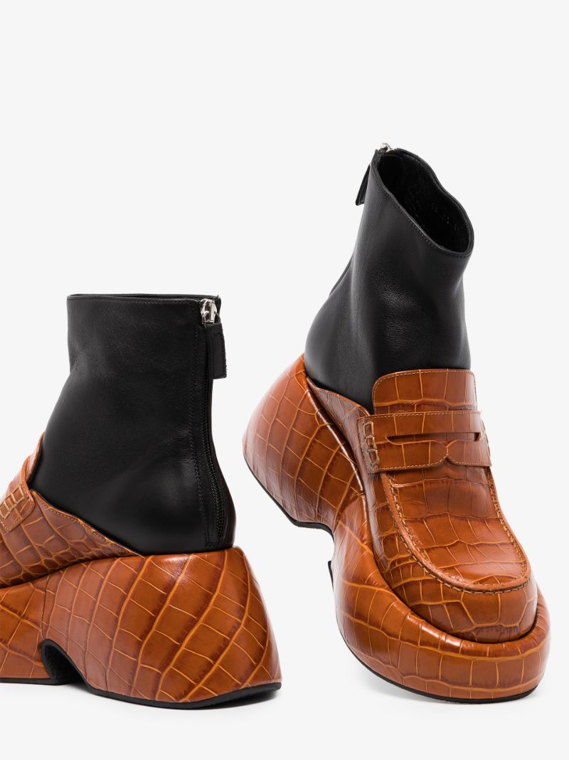 Brown Wedge 90 Leather Loafer Boots