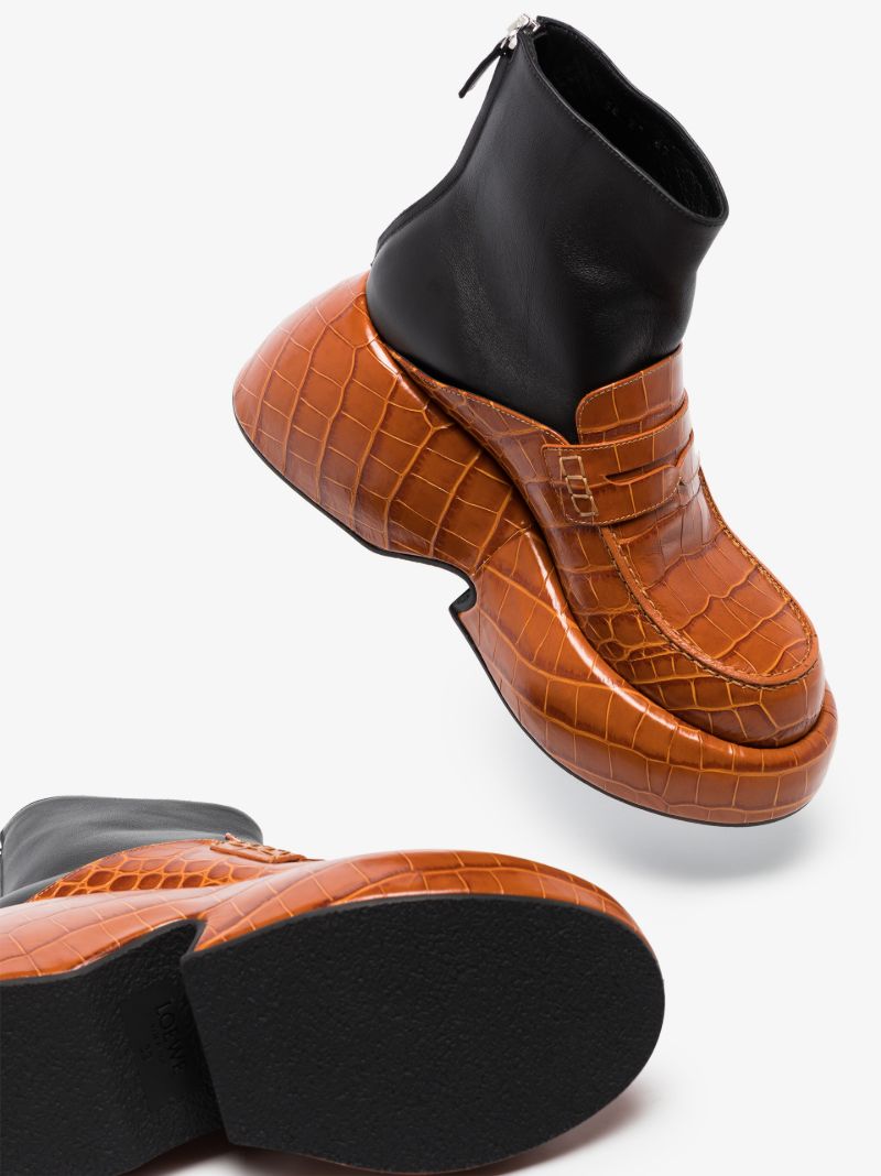 Brown Wedge 90 Leather Loafer Boots