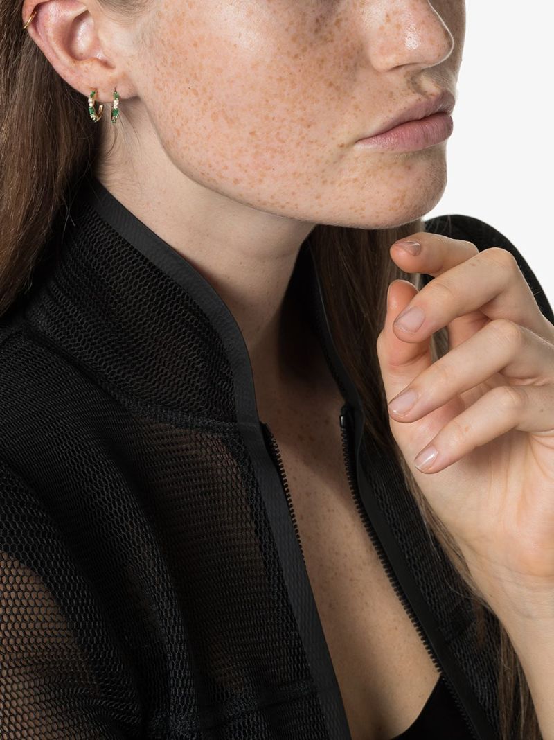 18k Yellow Gold Firework Diamond and Emerald Hoop Earrings