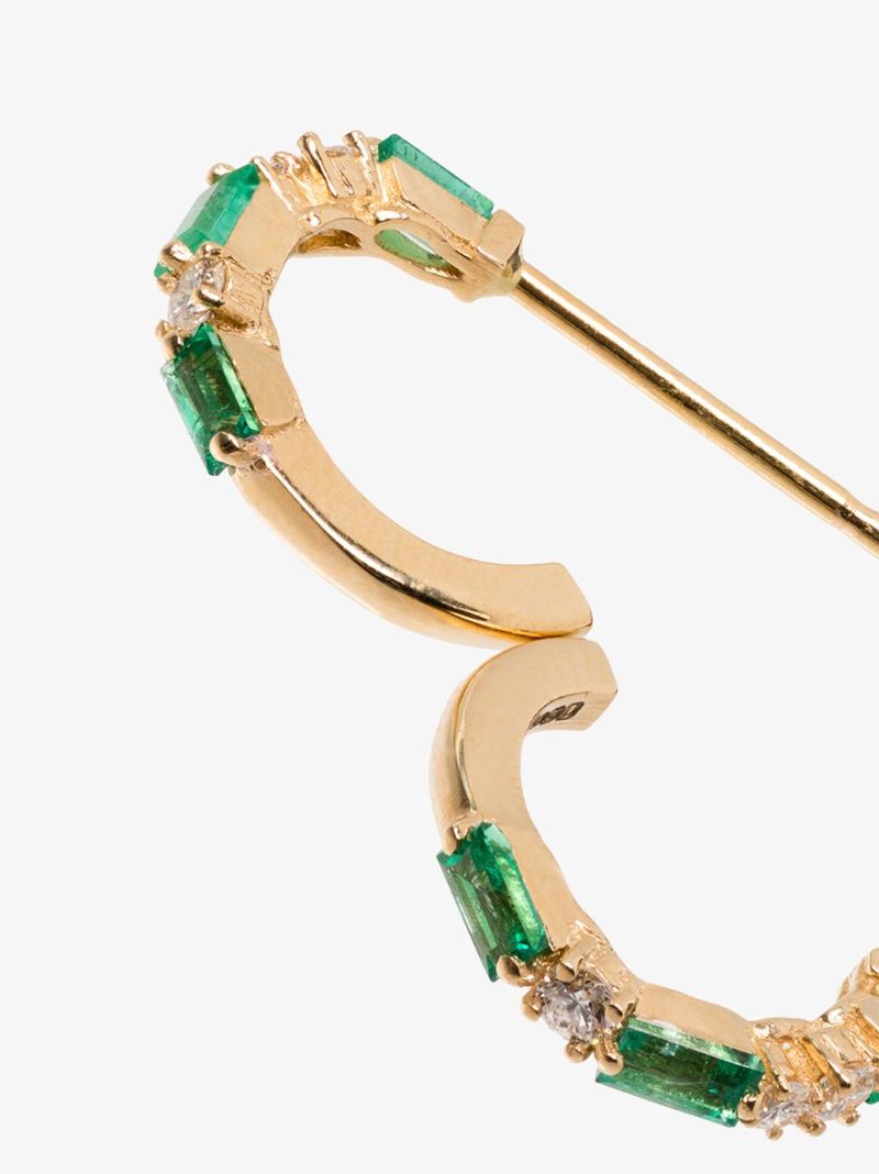 18k Yellow Gold Firework Diamond and Emerald Hoop Earrings