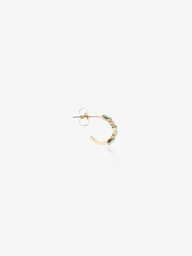 18k Yellow Gold Firework Diamond and Emerald Hoop Earrings
