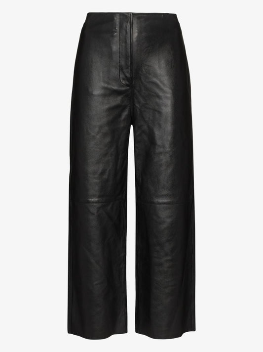 Cropped Wide Leg Leather Trousers