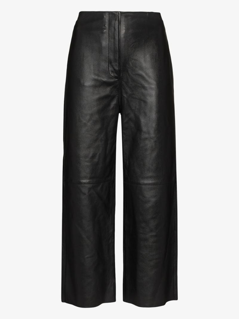 Cropped Wide Leg Leather Trousers