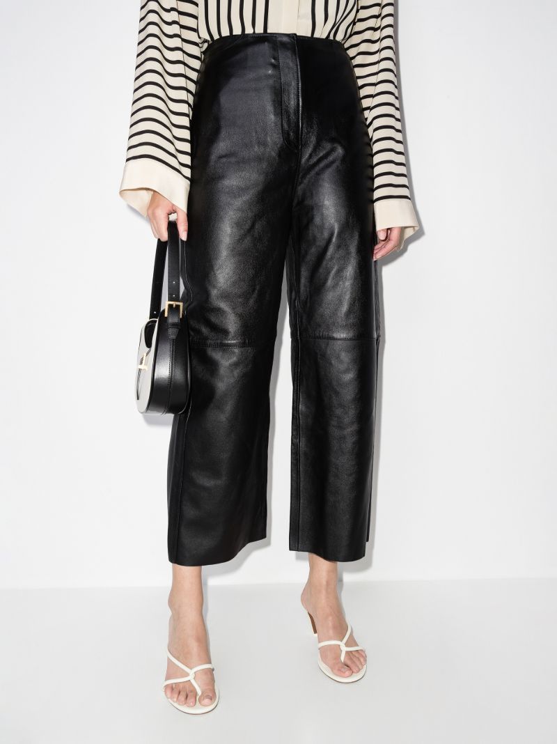Cropped Wide Leg Leather Trousers