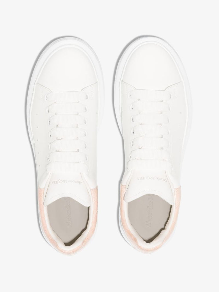 White and Pink Croc Effect Oversized Sneakers