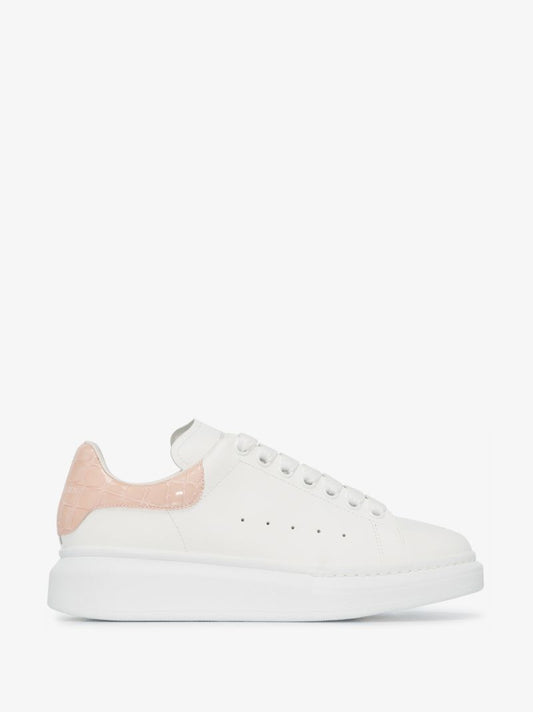 White and Pink Croc Effect Oversized Sneakers