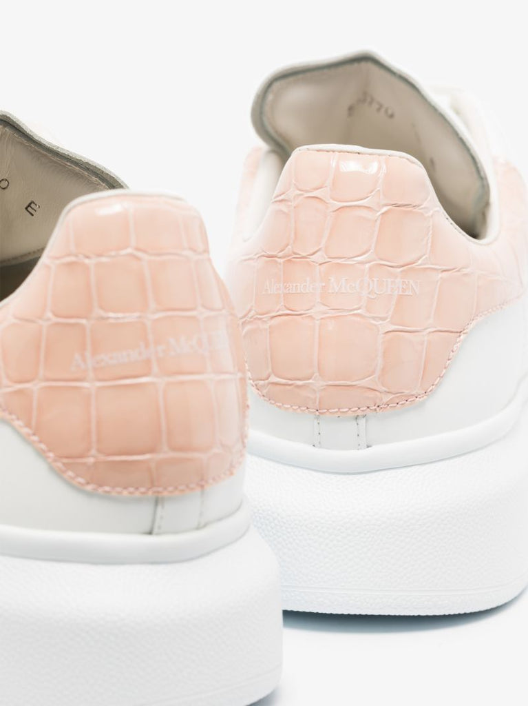 White and Pink Croc Effect Oversized Sneakers