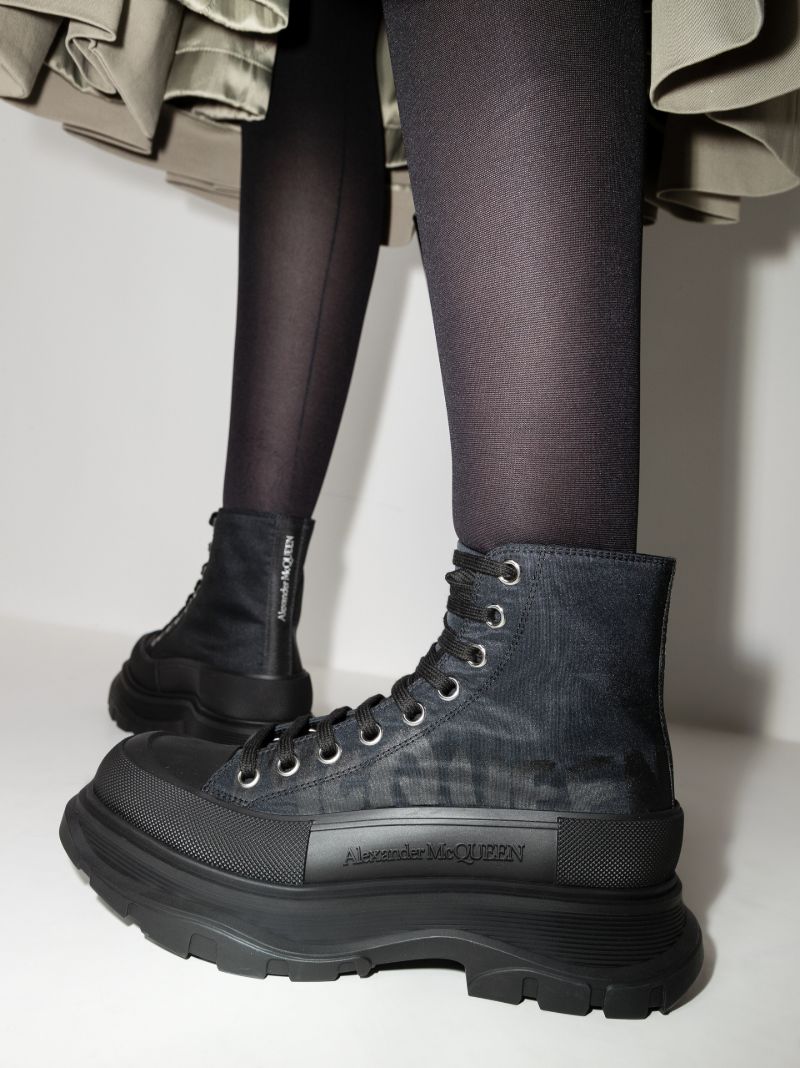 Black Tread Slick Lace-up Boots
