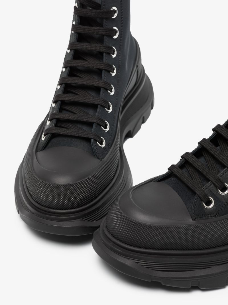 Black Tread Slick Lace-up Boots