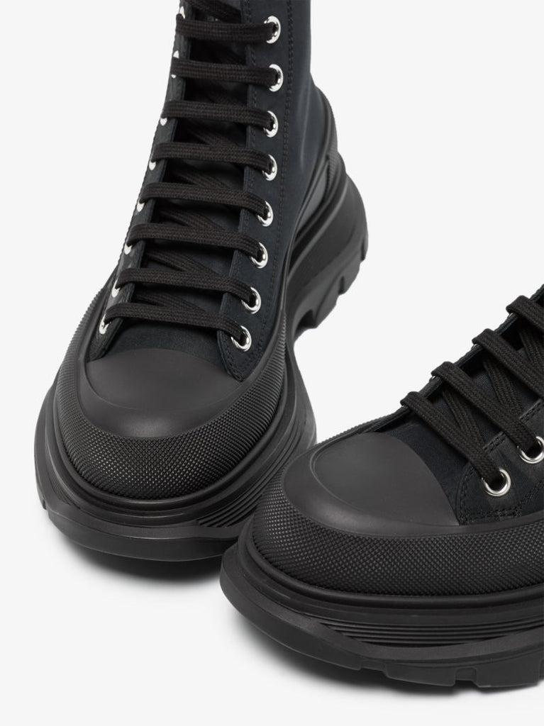 Black Tread Slick Lace-up Boots