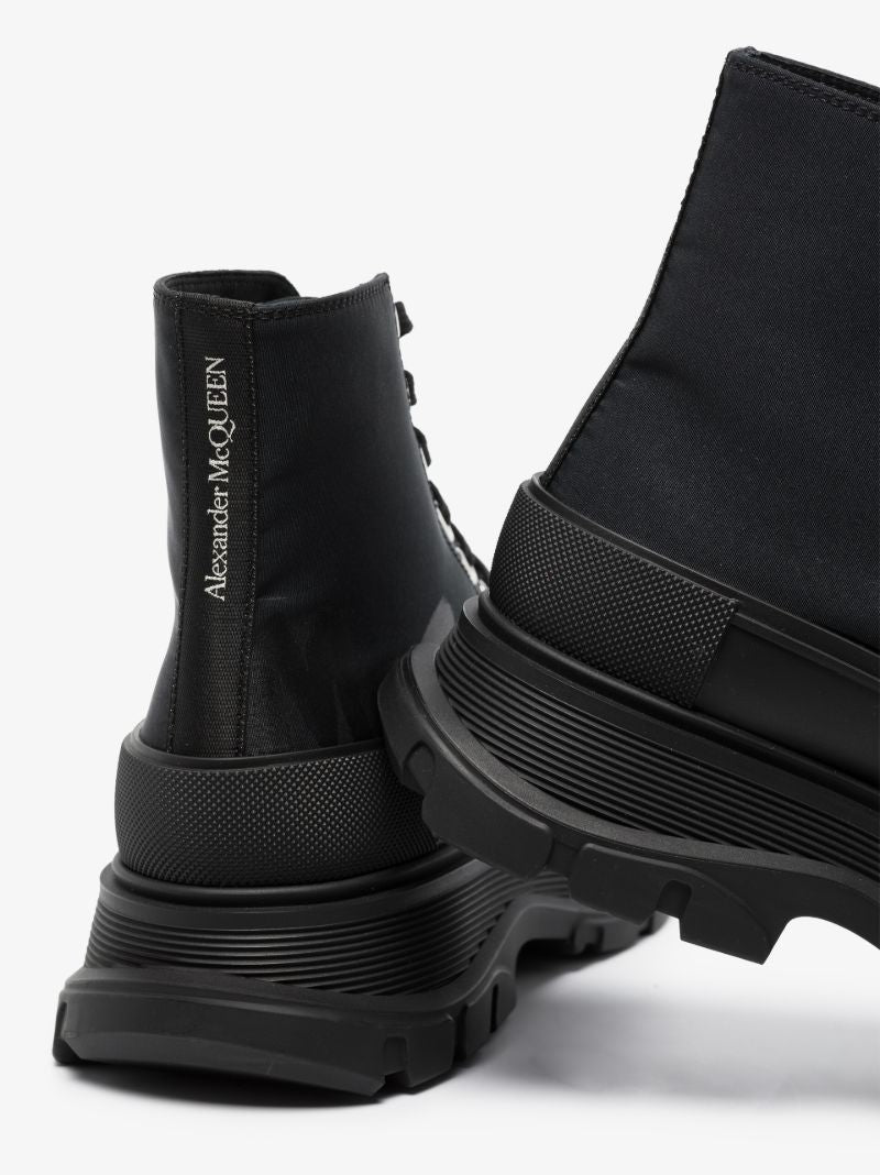 Black Tread Slick Lace-up Boots