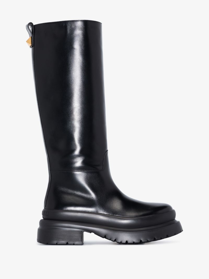 Black Roman Stud 50 Knee-high Leather Boots