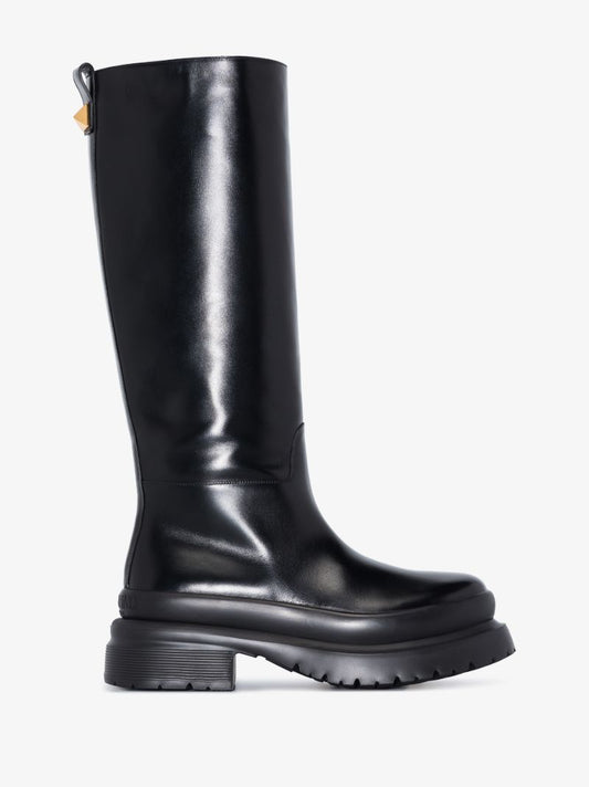 Black Roman Stud 50 Knee-high Leather Boots