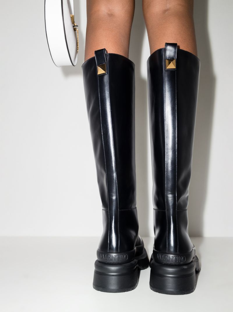 Black Roman Stud 50 Knee-high Leather Boots