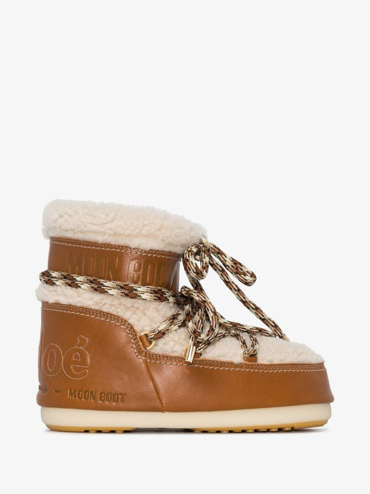 X Moon Boot Brown Shearling Snow Boots