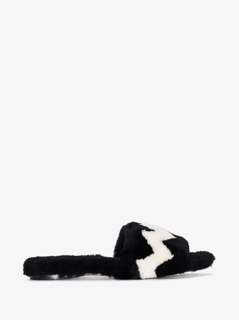 Black and White Nomade Shearling Slippers