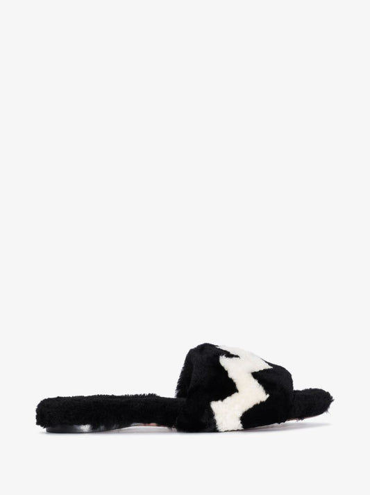 Black and White Nomade Shearling Slippers