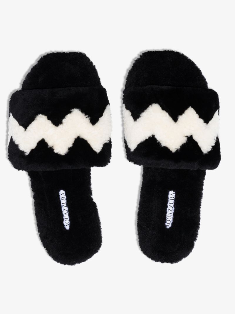Black and White Nomade Shearling Slippers
