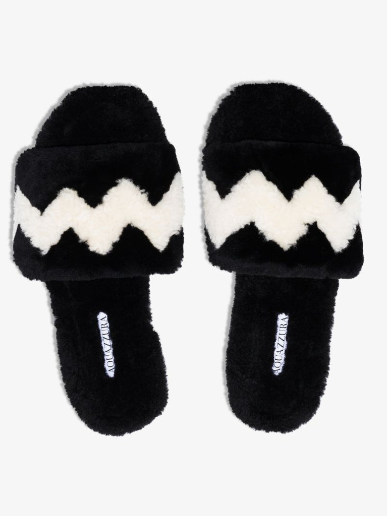 Black and White Nomade Shearling Slippers