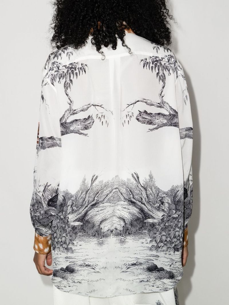 Carlota Deer Sketch Print Silk Shirt