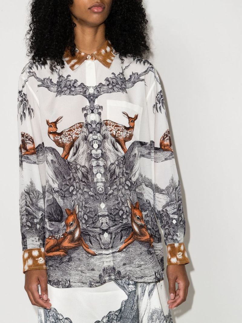 Carlota Deer Sketch Print Silk Shirt