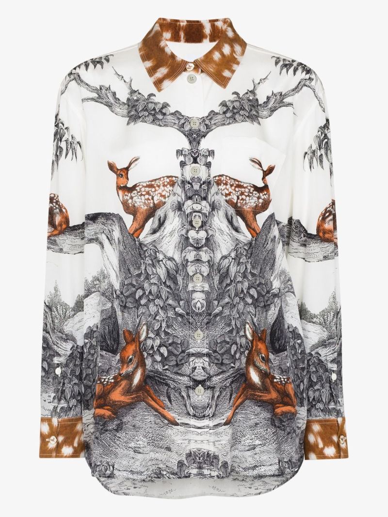 Carlota Deer Sketch Print Silk Shirt