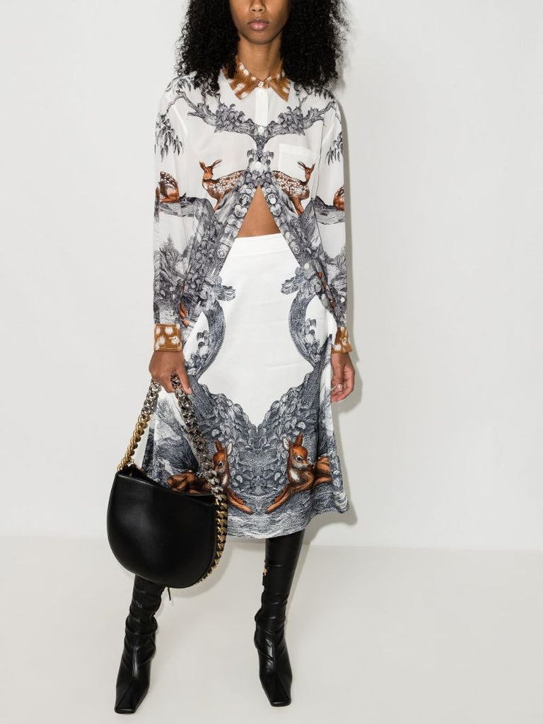 Carlota Deer Sketch Print Silk Shirt