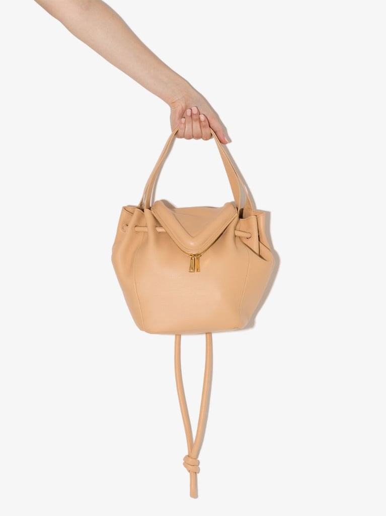 Beige Beak Leather Tote Bag