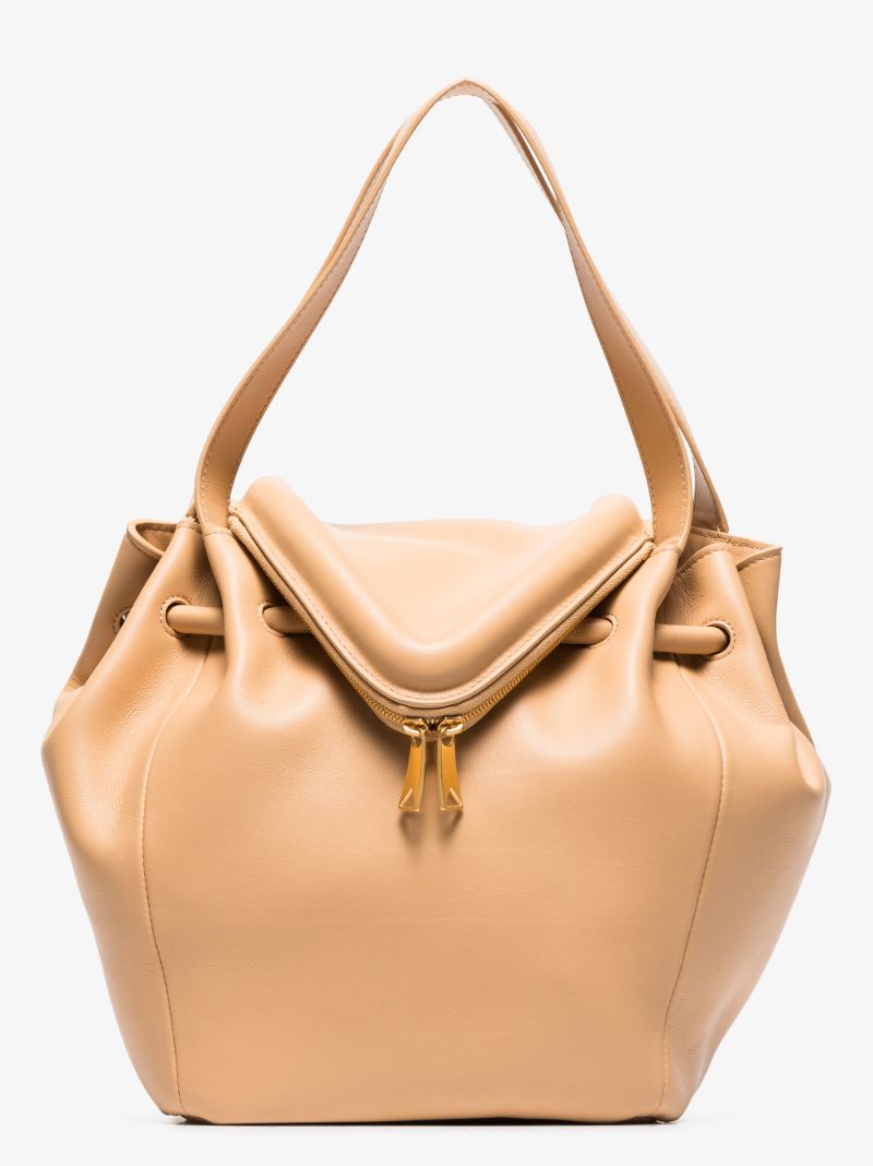 Beige Beak Leather Tote Bag