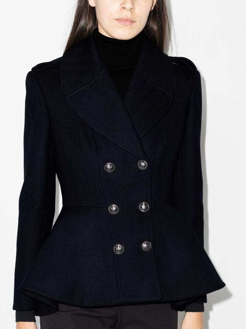 Peplum Double-breasted Wool Coat