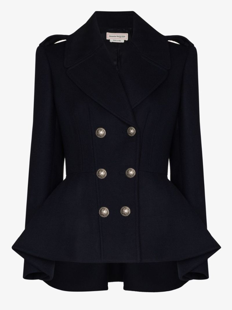 Peplum Double-breasted Wool Coat