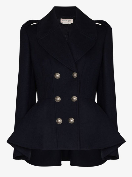 Peplum Double-breasted Wool Coat