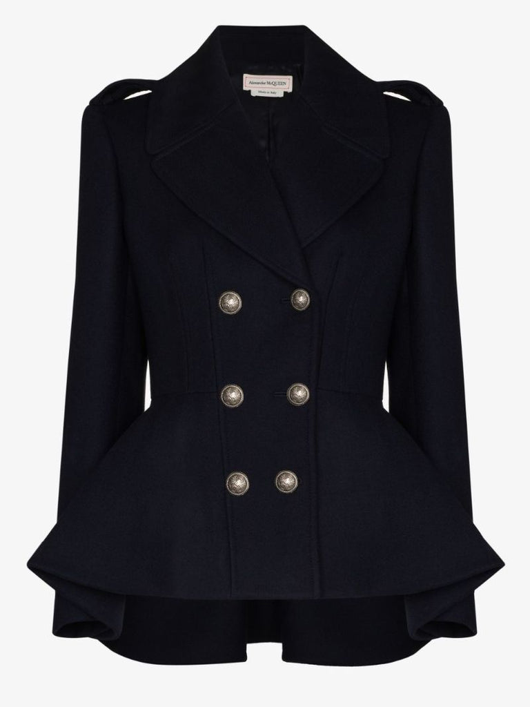Peplum Double-breasted Wool Coat
