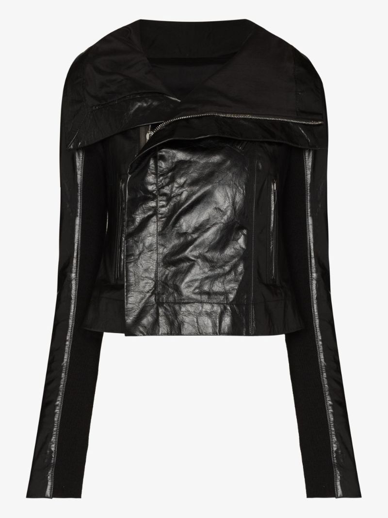 Funnel Neck Leather Jacket