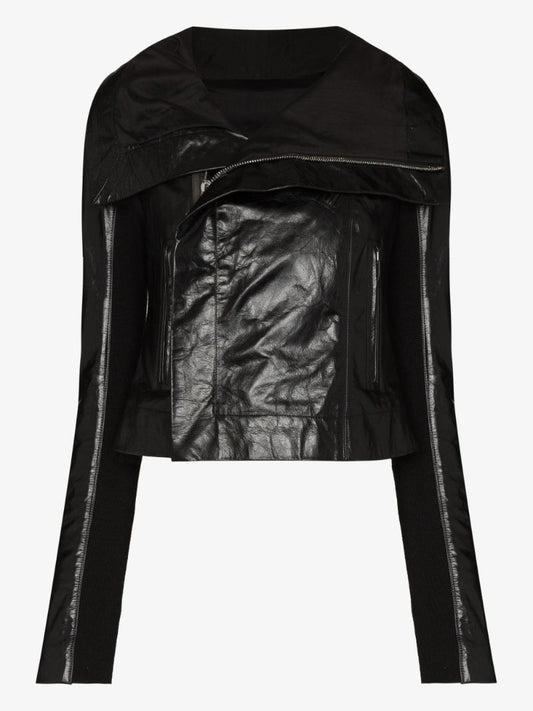 Funnel Neck Leather Jacket