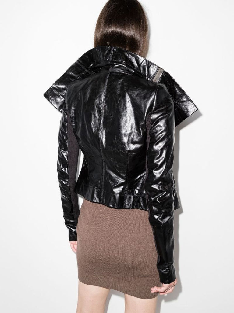 Funnel Neck Leather Jacket