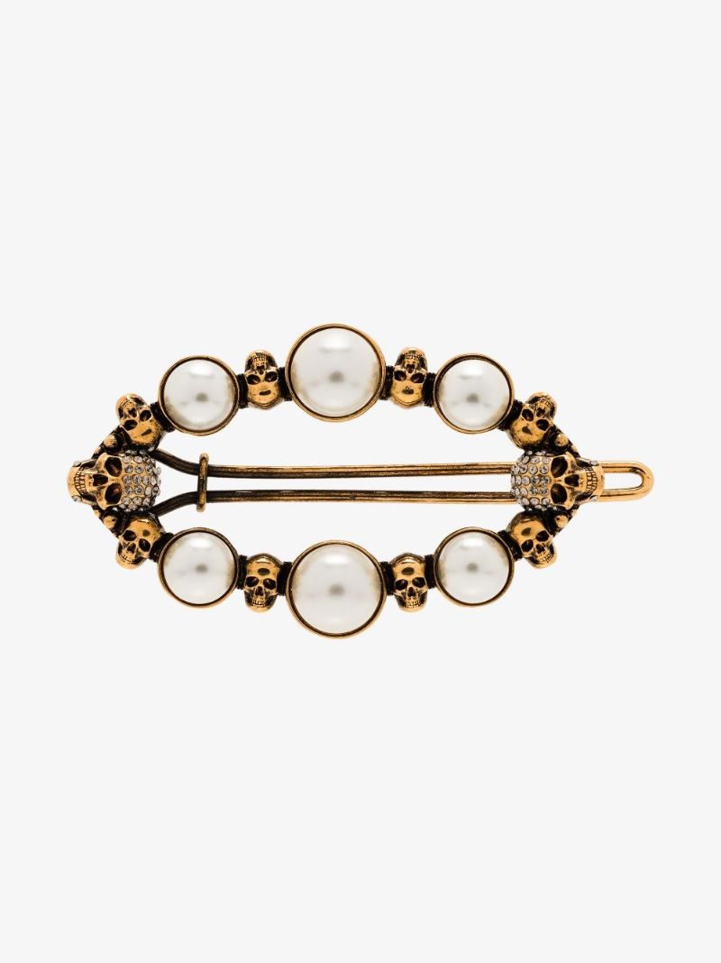 Gold-tone Pearl Skull Hair Clip