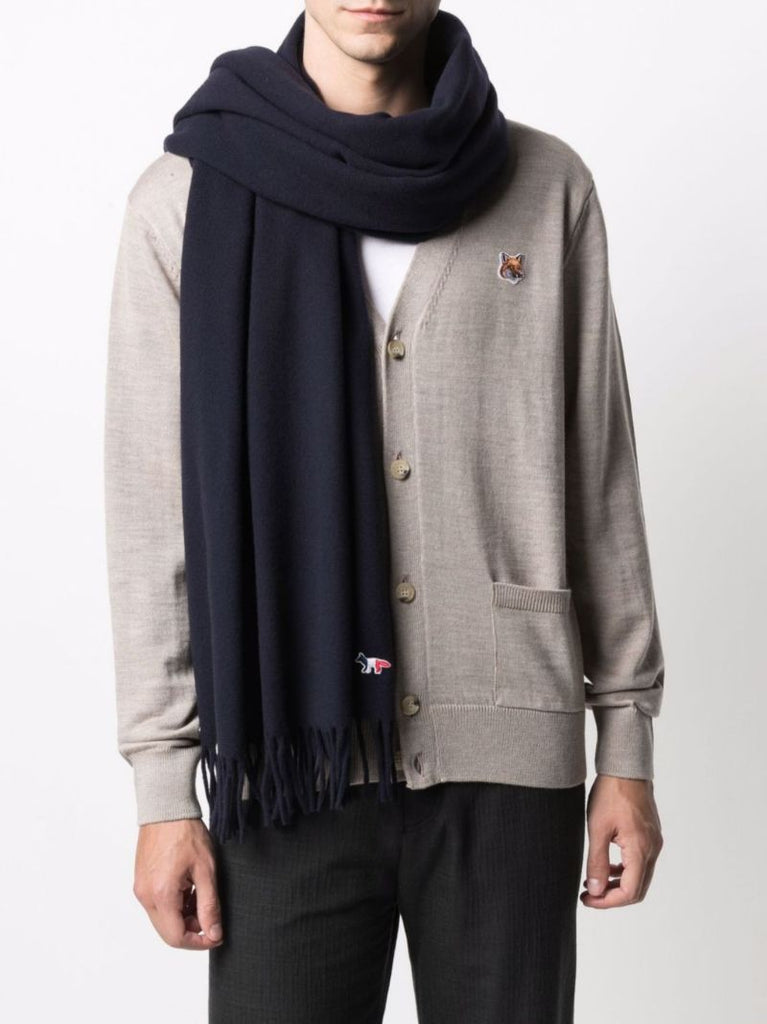 Blue Tricolour Fox Patch Wool Scarf