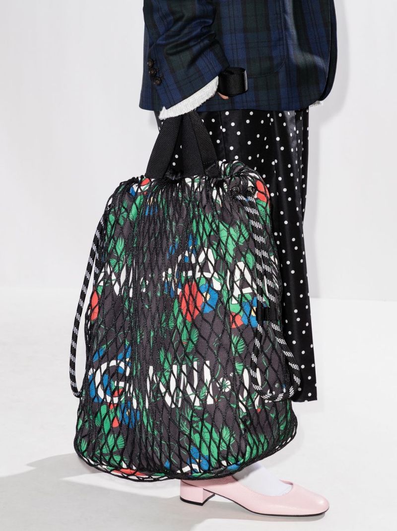 Black Floral Fishnet Tote Bag