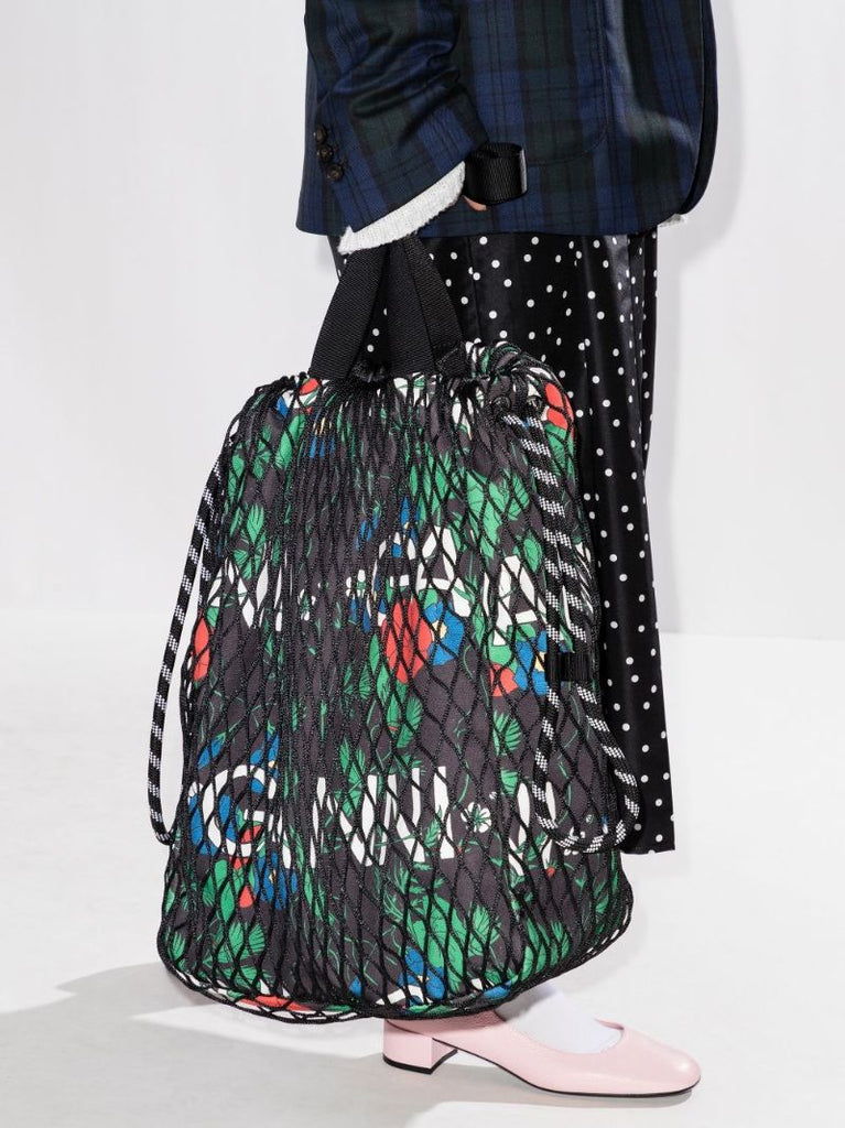 Black Floral Fishnet Tote Bag