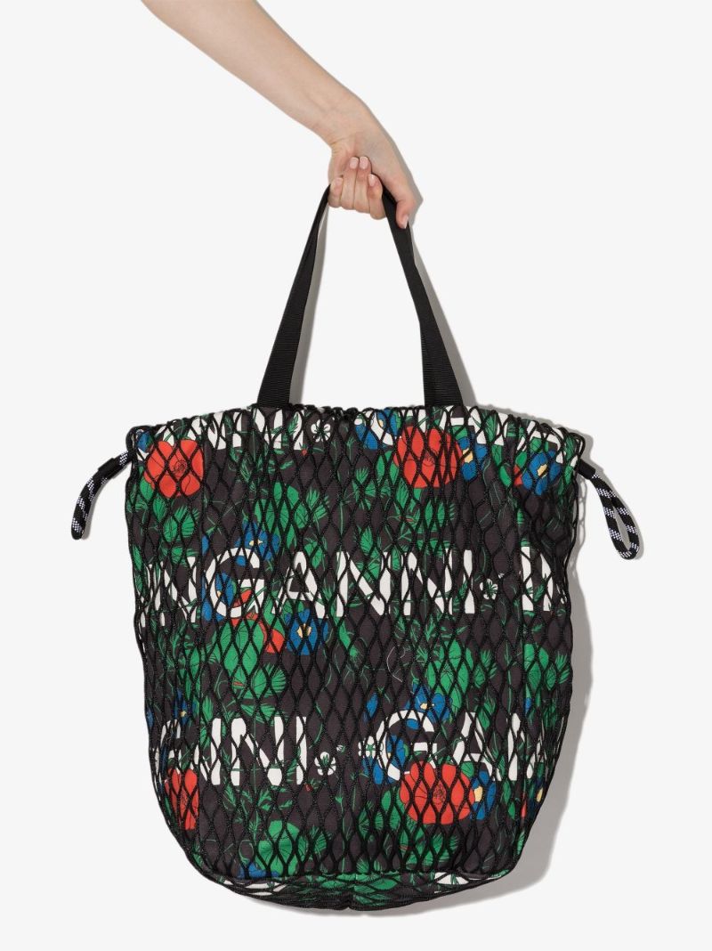 Black Floral Fishnet Tote Bag