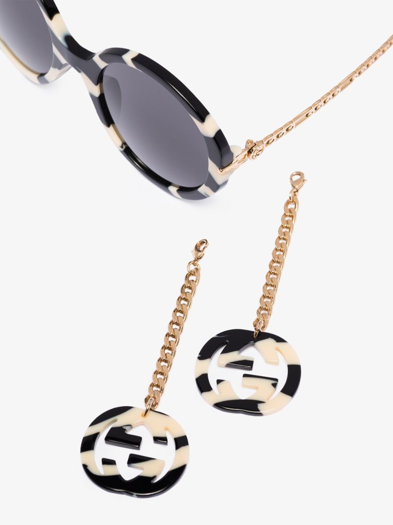 Black Interlocking G Charm Round Sunglasses