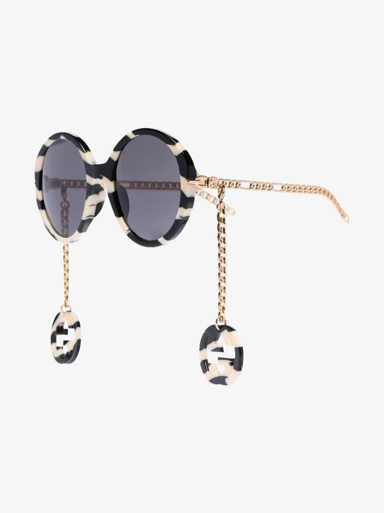 Black Interlocking G Charm Round Sunglasses