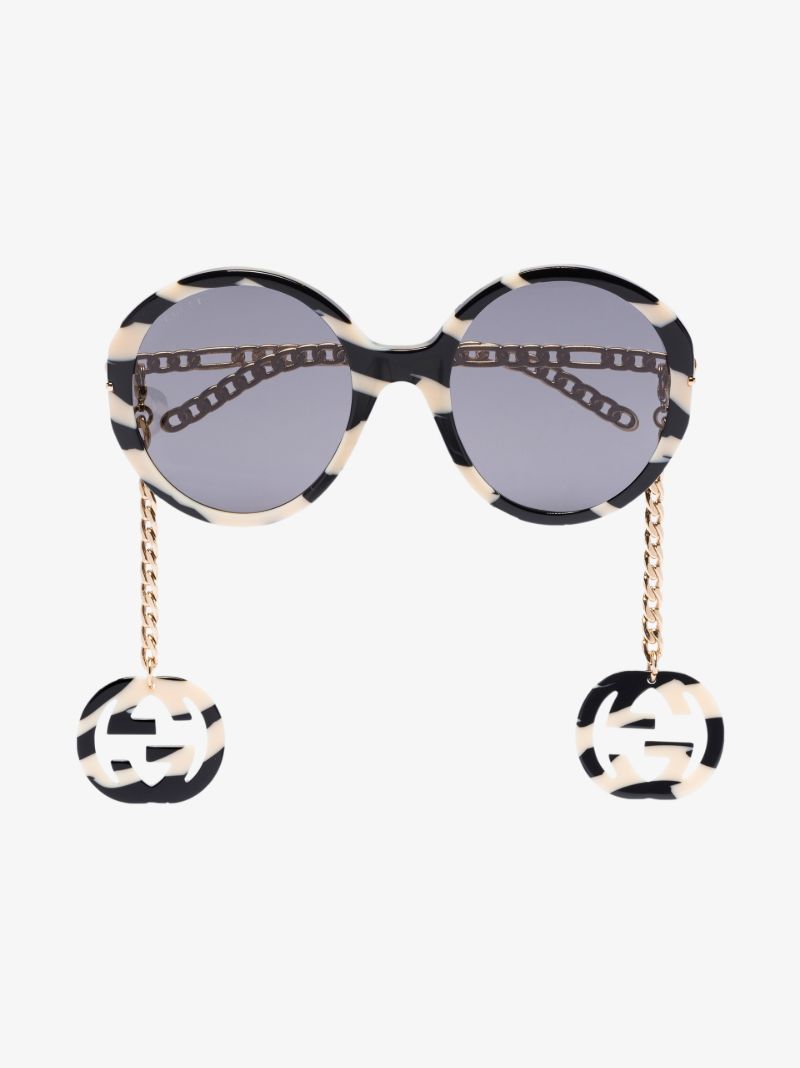 Black Interlocking G Charm Round Sunglasses