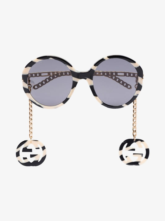 Black Interlocking G Charm Round Sunglasses