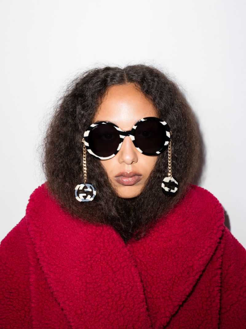 Black Interlocking G Charm Round Sunglasses